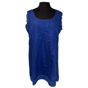NEW Yest Kindred Linen Blend Mini Dress Women Size XL 12 Cobalt Blue Embroidered